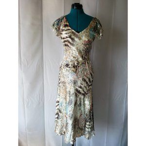 Komarov Paisley Charmeuse Lace Sleeved Midi Dress